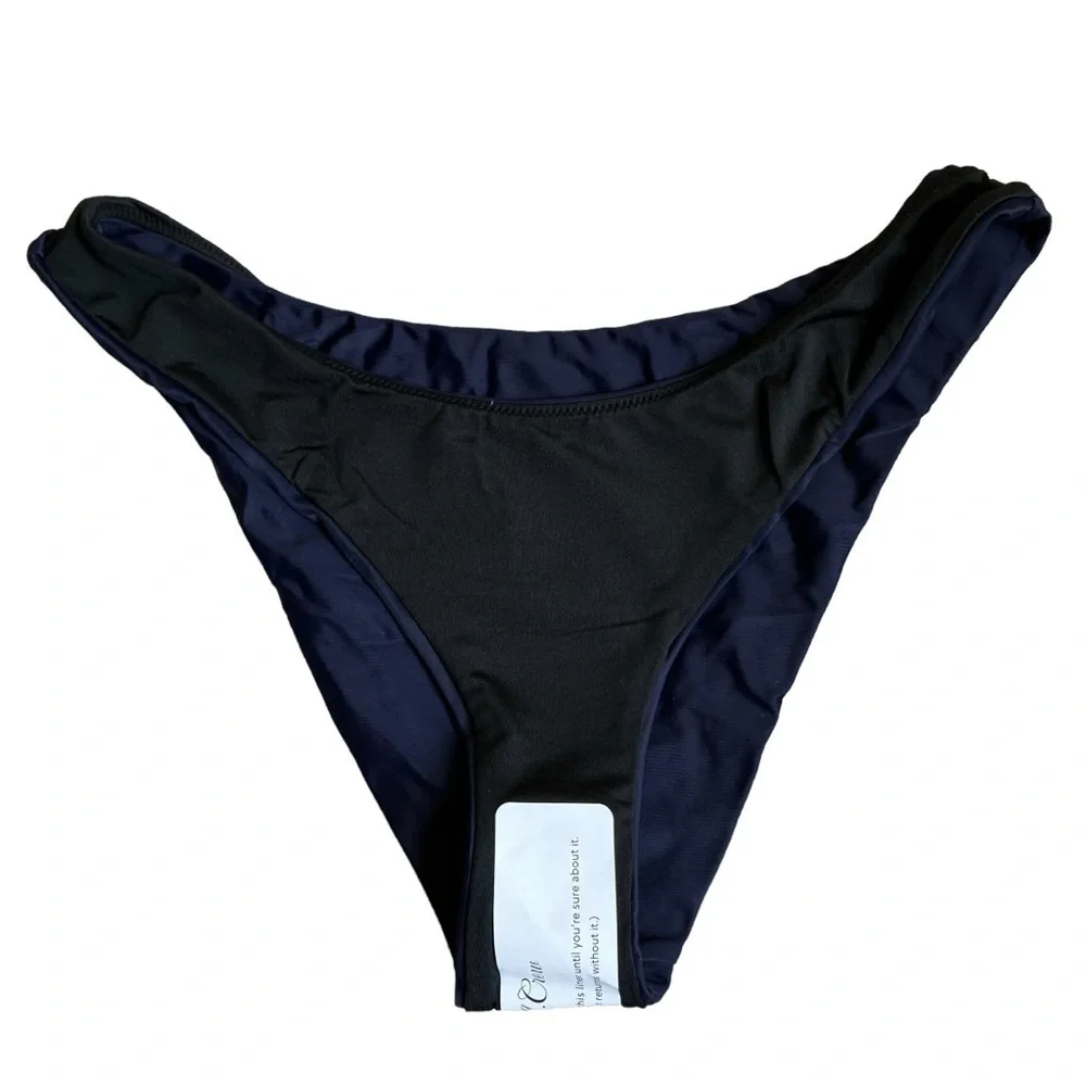 NWT J. Crew Navy Blue Curved Waist Cheeky Bikini Bottoms Minimalist Sz M